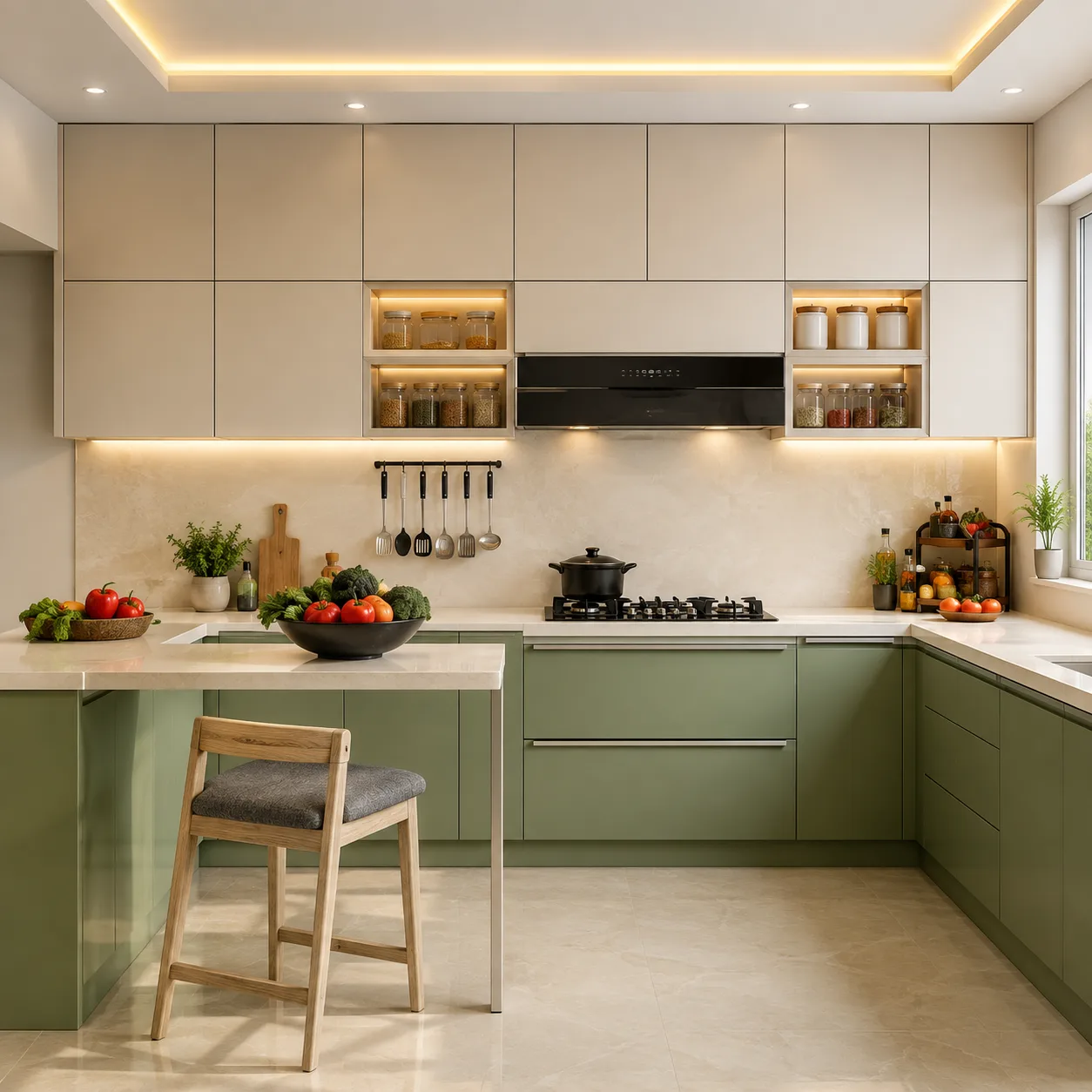 Custom G-shaped modular kitchen design